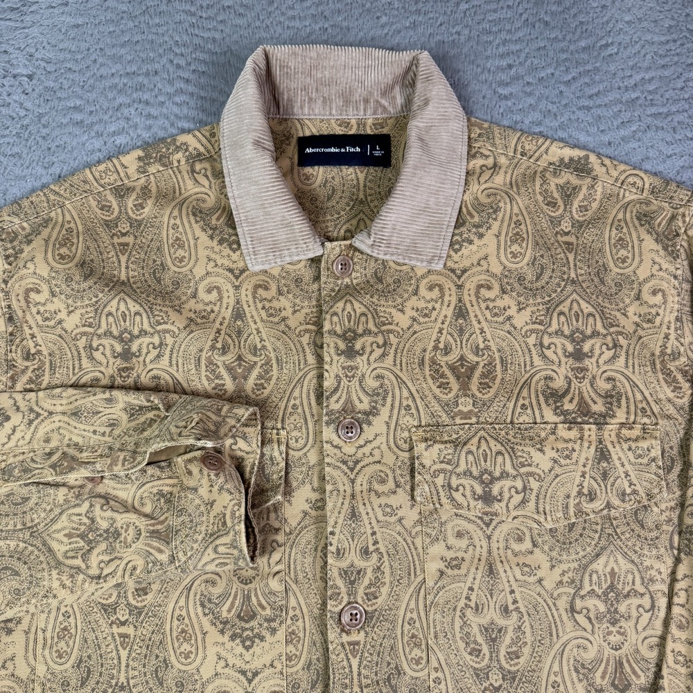 Abercrombie & Fitch Shirt Jacket Mens L Tapestry Print Corduroy Collar Shacket